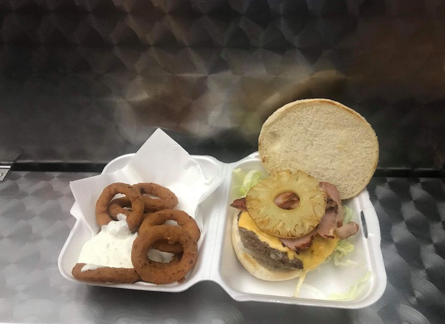 Image may contain: Bun, Burger, Bread, Food