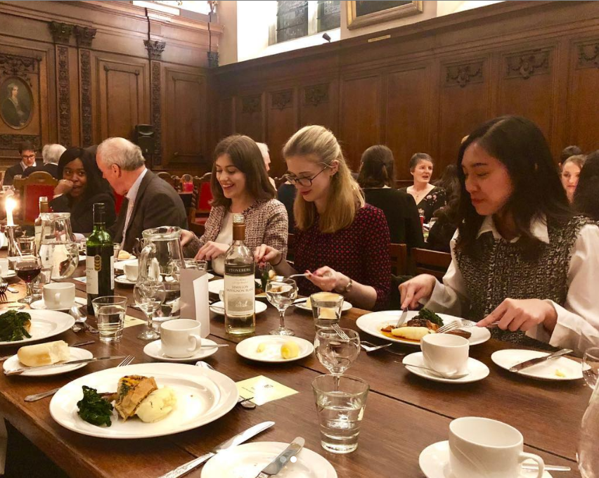 a group of students eating