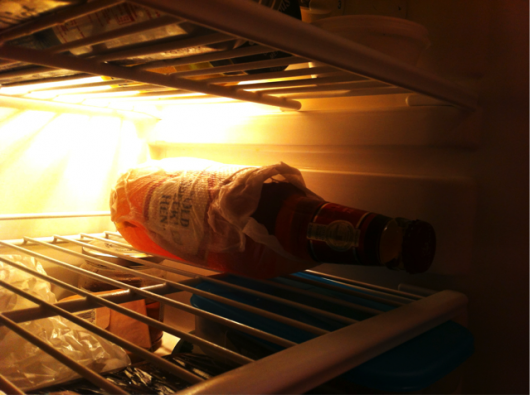 Wrap a warm beer in a damp piece of kitchen roll and place in the fridge for 10 minutes. It’ll be perfectly chilled.