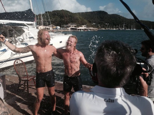 After! Struggling to stand as they celebrate on dry land