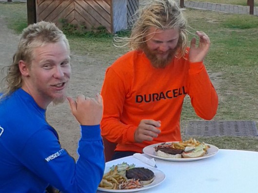 First things first once the boys on dry land...time for burgers