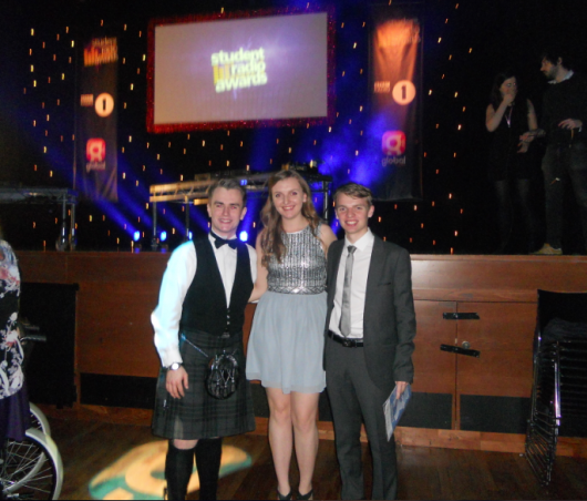 The winning team: 1) (From L to R) Calum Macdonald (Presenter), Hannah Whitcombe and Alasdair Keane (Both producers)