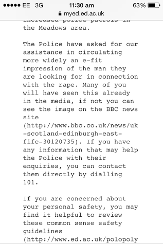 Email sent by the University of Edinburgh.