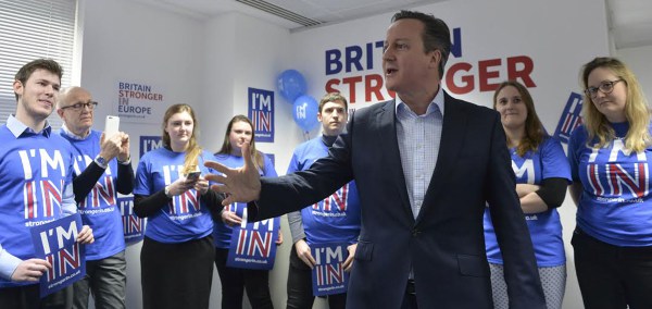 David Cameron visits Britain is Stronger in Europe Campaign Headquarters in London this morning.