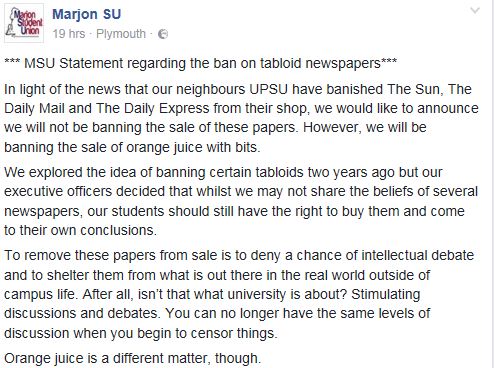 The Marjon Student Union response
