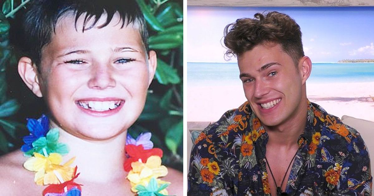 Image may contain: Love Island baby pictures, Love Island, before, Curtis Pritchard, young, childhood, Female, Flower Arrangement, Blossom, Flower, Laughing, Portrait, Photo, Photography, Plant, Smile, Person, Human, Face