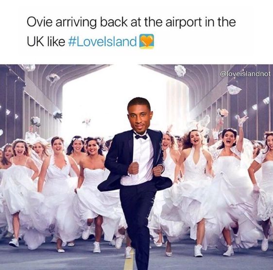 Image may contain: Love Island final memes, Love Island, final, 2019, meme, reaction, twitter, funny, best, Ovie, airport, winner, Tuxedo, Face, Woman, Evening Dress, Female, Wedding Gown, Bride, Bridegroom, Dress, Wedding, Overcoat, Suit, Coat, Gown, Fashion, Robe, Person, Human, Clothing, Apparel