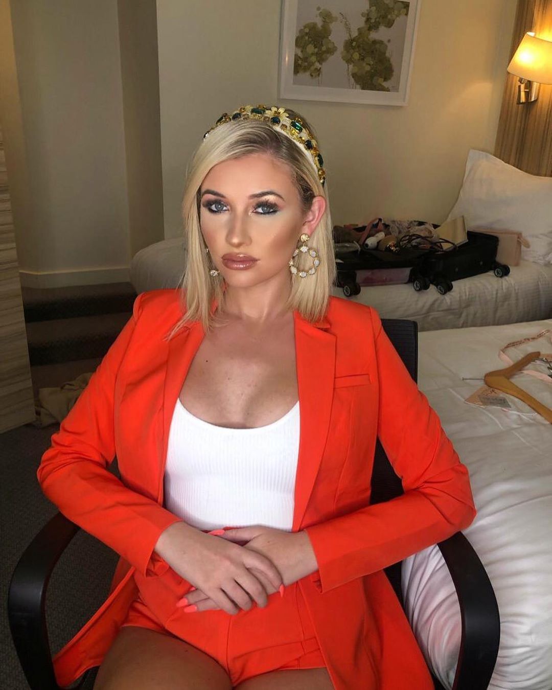 Image may contain: Love Island 2019 contestants, Love Island, 2019, now, job, Instagram, updates, news, latest, series five, Amy Hart, Chair, Couch, Jacket, Blazer, Female, Girl, Blonde, Child, Kid, Woman, Teen, Suit, Overcoat, Coat, Person, Human, Furniture, Apparel, Clothing