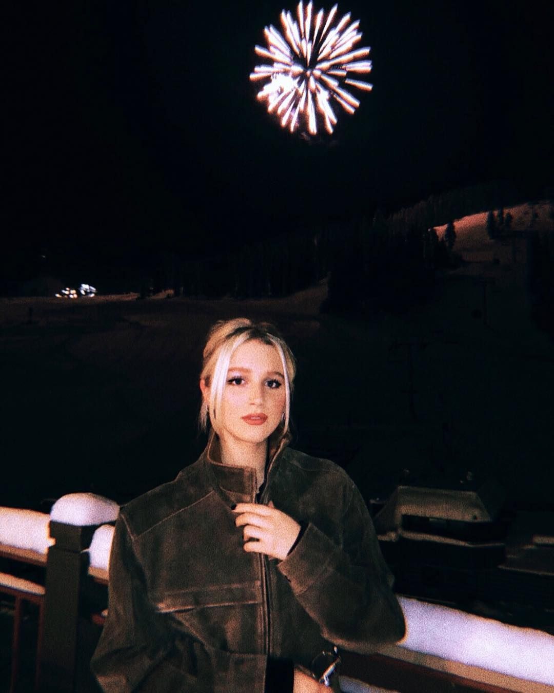 Image may contain: The Politician cast, The Politician, Netflix, drama, new, Julia Schlaepfer, Alice Charles, high school, age, Instagram, real life, films, Fireworks, Night, Outdoors, Nature, Jacket, Coat, Human, Person, Apparel, Clothing