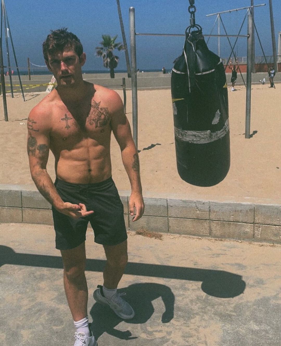 Image may contain: The I-Land cast, The I-Land, island, Netflix, Alex Pettyfer, Brody, stars, films, tv, series, Instagram, age, job, Man, Accessory, Accessories, Sunglasses, Tattoo, Shoe, Footwear, Apparel, Clothing, Human, Person, Skin
