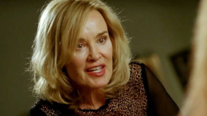 Image may contain: The Politician cast, The Politician, Netflix, Jessica Lange, Dusty Jackson, drama, new, high school, age, Instagram, real life, films, Scarf, Apparel, Clothing, Dress, Smile, Face, Kid, Child, Human, Person, Girl, Blonde, Teen, Female, Woman