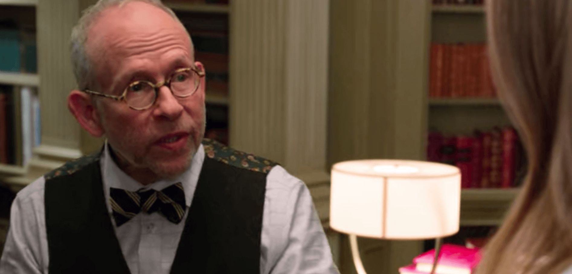 Image may contain: The Politician cast, The Politician, Netflix, Bob Balaban, Keaton Hobart, drama, new, high school, age, Instagram, real life, films, Table Lamp, Lamp, Face, Glasses, Accessories, Accessory, Tie, Coat, Overcoat, Clothing, Apparel, Suit, Human, Person