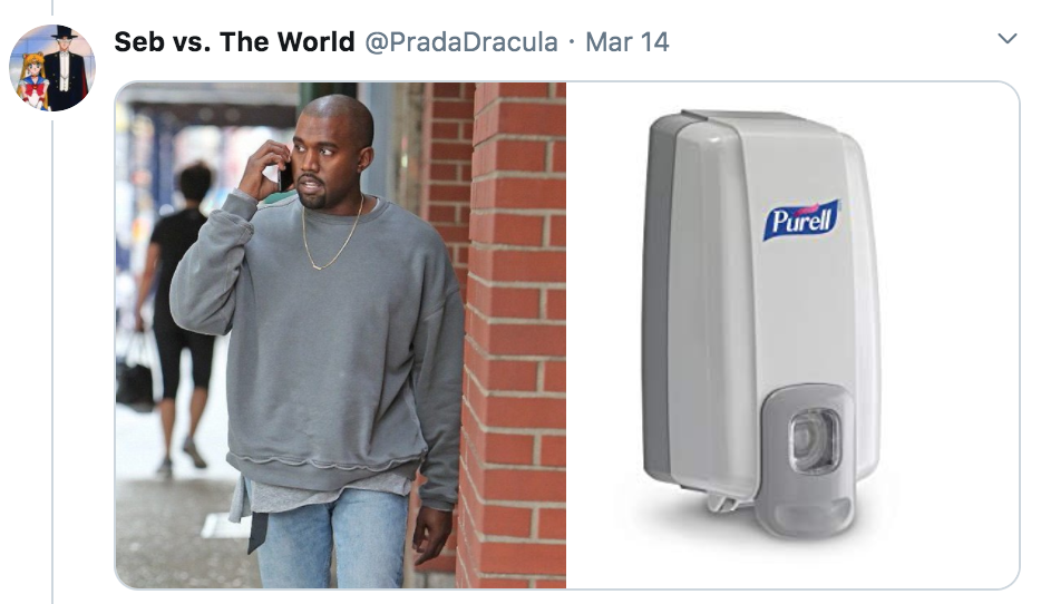 celebrities as hand sanitisers, hand sanitiser, sanitizer, hand, gel, meme, celebs, celebrity, Twitter, thread, coronavirus, COVID-19, wash, Kanye West