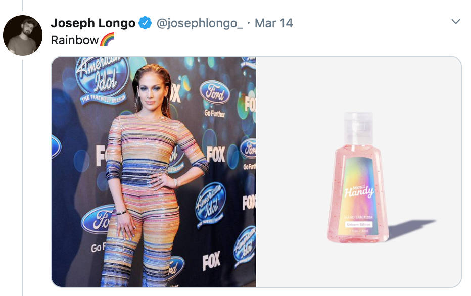 celebrities as hand sanitisers, hand sanitiser, sanitizer, hand, gel, meme, celebs, celebrity, Twitter, thread, coronavirus, COVID-19, wash, Jennifer Lopez