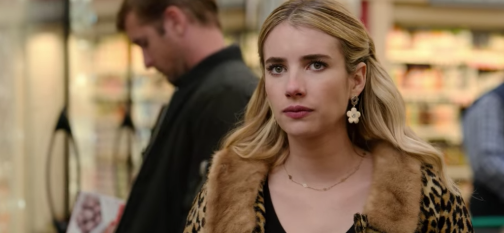 Holidate, Ryan Gosling, Netflix, movie, film, background, cameo, appearance, frozen food aisle, store, clip, Emma Roberts, Sloane