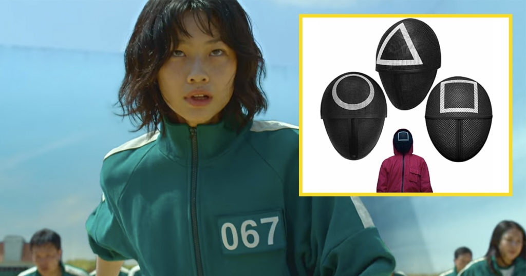 Squid Game merch, Netflix, green tracksuit, red jumpsuit