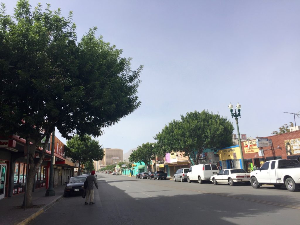 This street connects to the Stanton Street Bridge, where many people walk from Juarez, Mexico into El Paso, Texas.