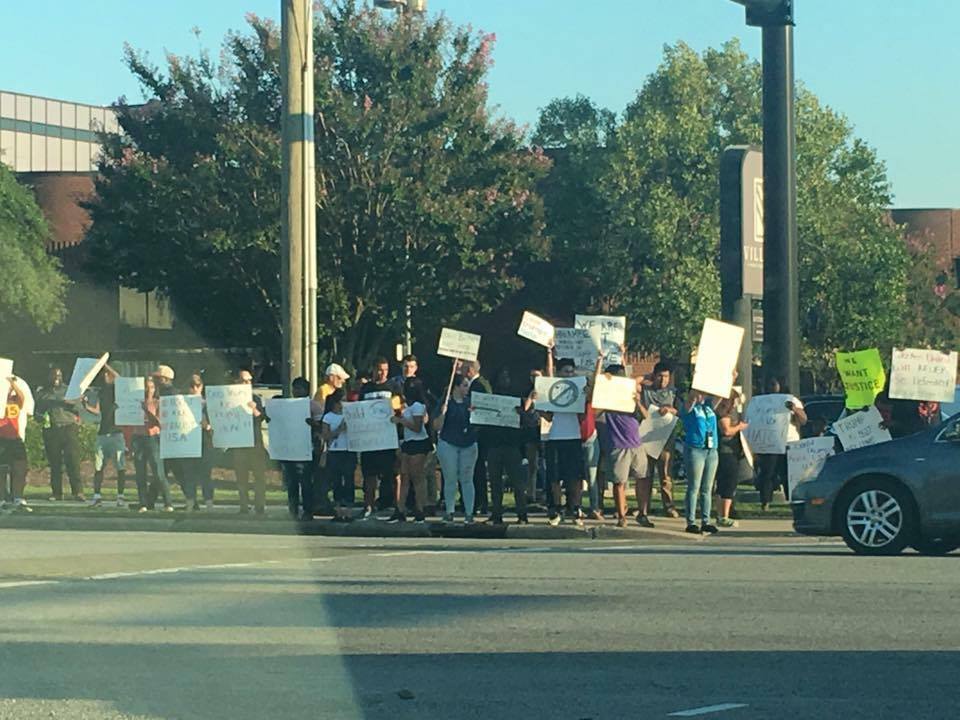 Protestors outside Greenville Convention Center