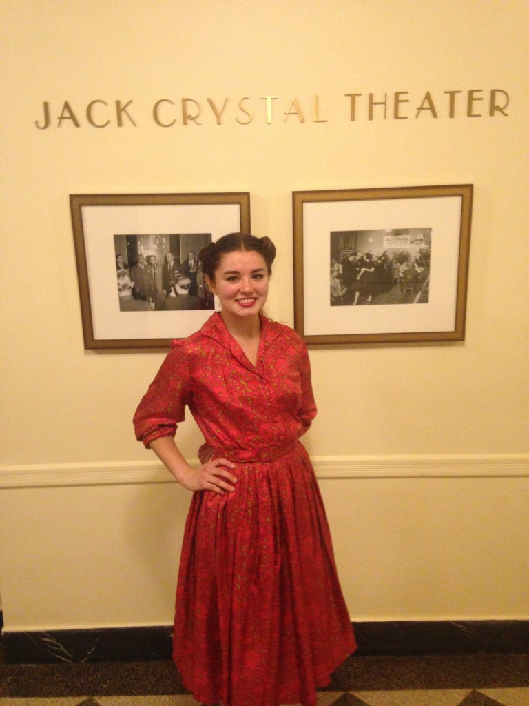 Sarah Mackenzie posing in the Jack Crystal lobby.
