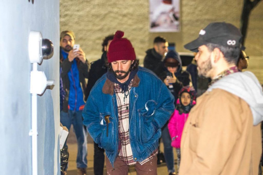 Shia LaBeouf, protest, divide, #hewillnotdivideus, trump, neo nazi, new york city, art installation