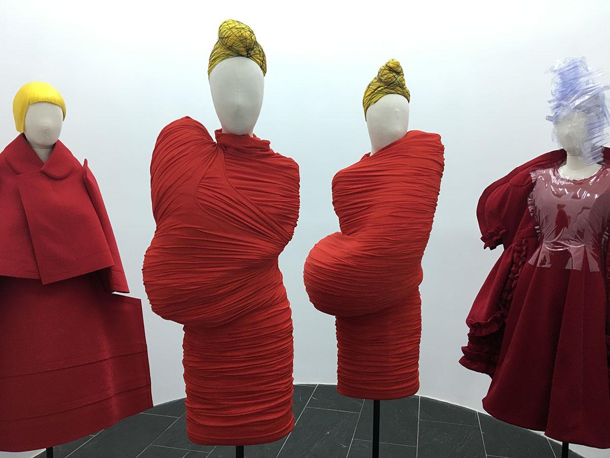 Fashion Exhibit at the Me. TBH, those outfits make me thinks of blood cells or something