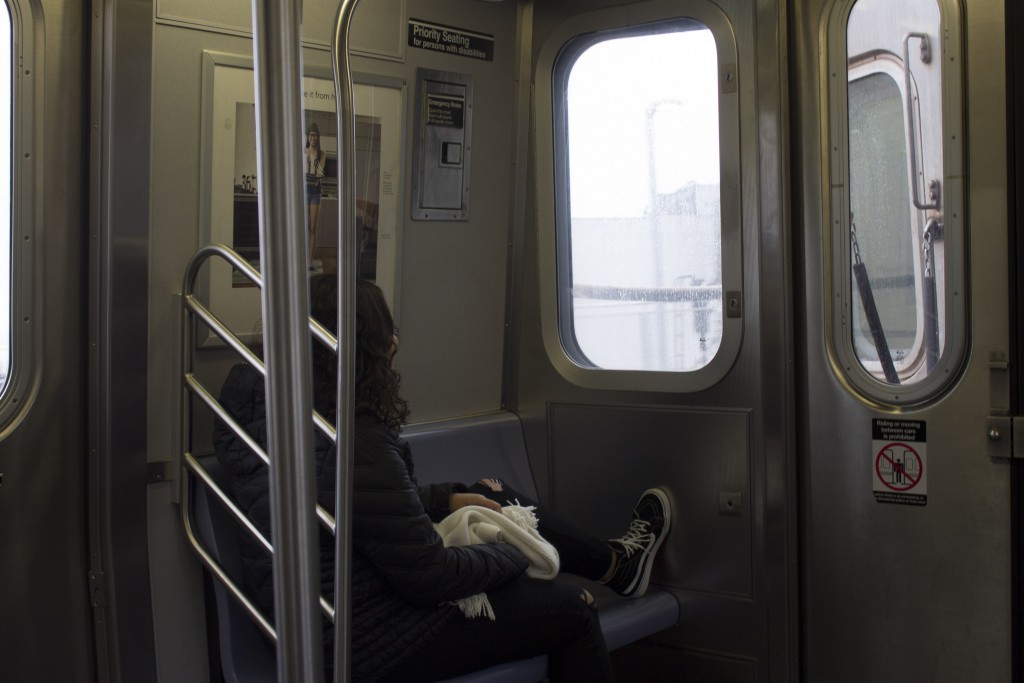 On the train to Coney Island. One of the places we went to before I headed to college.