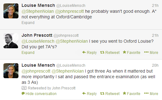 Louise Mensch and John Prescott took to twitter to voice their opinions...
