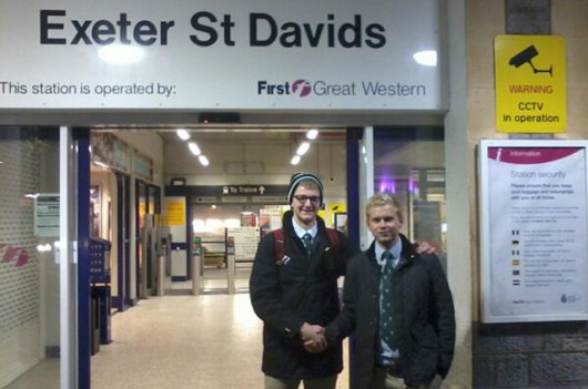 Jack at Exeter St Davids before embarking on his odyssey