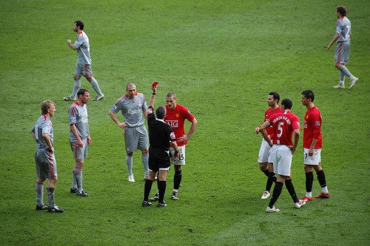 Nemanja Vidic doing his best impression of a raucous unay lad