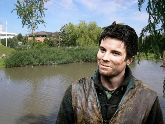 No wonder he's grinning...just got off set with Johnny Rockard...