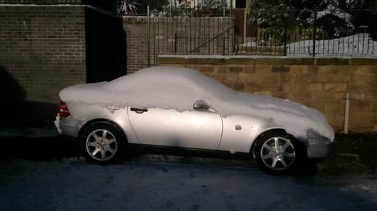A silver Mercedes