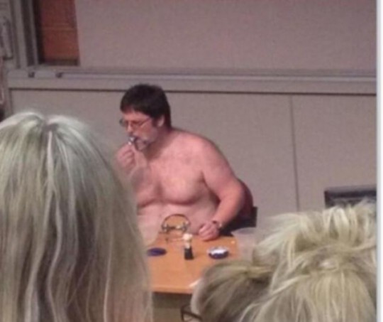 After stripping to his undies, Dr Lamond then sat and shaved in front of the class