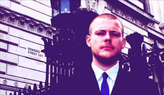 Joshua Bonehill frowning outside Downing Street