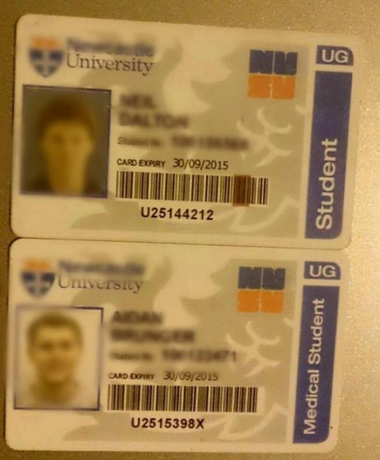 This pixelated picture of the pair's student cards was released by local newspapers