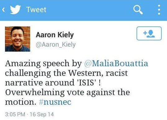 Aaron Kiely tweeted support for the motion's failure, although his tweet now appears to have been deleted