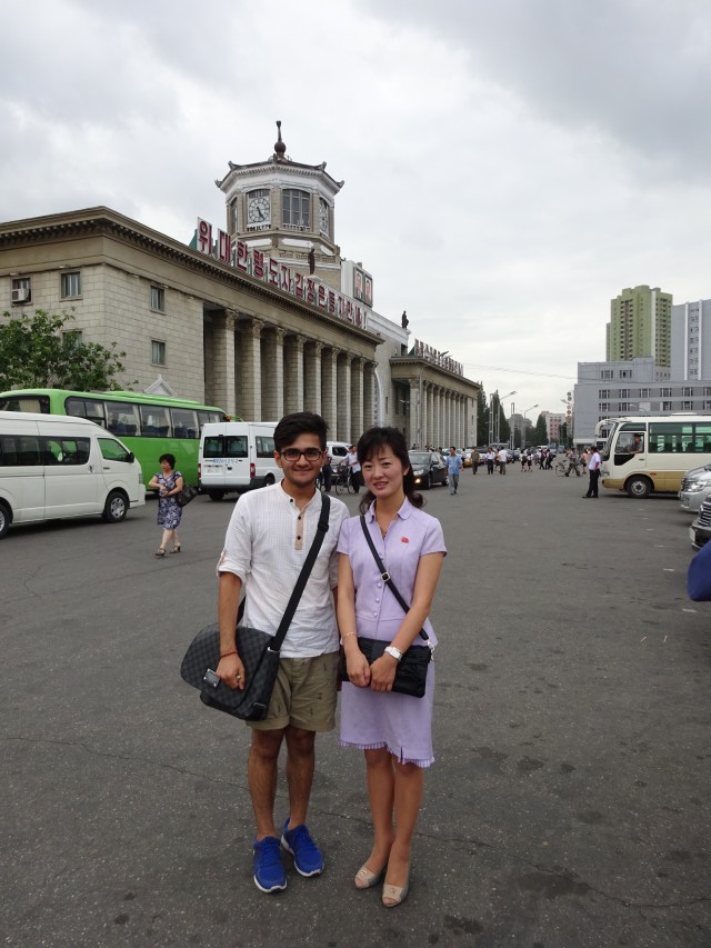 My Korean guide in front of Pyongyang Station