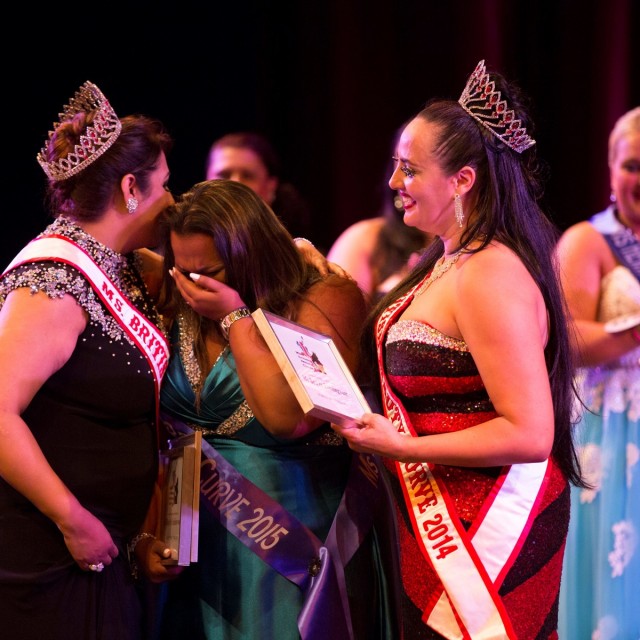 Katherine Henry (Ms Surrey) is announced as the winner of the Ms British Beauty Curve 2015 pageant (over 30s) at the Epsom Playhouse in Epsom, Surrey. These buxom beauties prove that big really is beautiful as they strut their stuff at the Miss British Beauty Curve 2015 competition. See swns story SWCURVE. The pageant for plus-size women saw 27 contestants - ranging from a size 14 to a 26 - flaunt their figures onstage on Saturday evening at Epsom Playhouse, Surrey. After battling fashion-wear, swimsuit and evening gown rounds, it was Miss Preston Curve Rebecca Argent, 19, who walked away with the under-30 ÃMissà title last night, beating the 18 other women in this category. The gorgeous teen, whoÃs a size 18 and works in retail, said: ÃThis is the best day of my life à I canÃt stop crying! ÃIÃve always felt discriminated against and nervous because of being a bigger girl. I used to be the shy quiet girl who was bullied because sheÃs fat. ÃDoing this has changed me completely ÃIÃd never have stood up on a stage in swimwear or spoken in front of a crowd before entering. ÃThe best part about winning is being a positive role models to girls who were bullied in school like I was Ãto show them they donÃt have to be a size zero to be beautiful. They can be curvacious and still come away with a big sparkly crown. The winner of the ÃMsà title à for women aged 30 plus à was 31 year old Ms Surrey Curve Katherine Henry, who beat eight contestants to win first place.