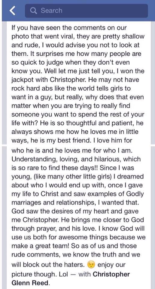 Ashleys status defending her boyfriend