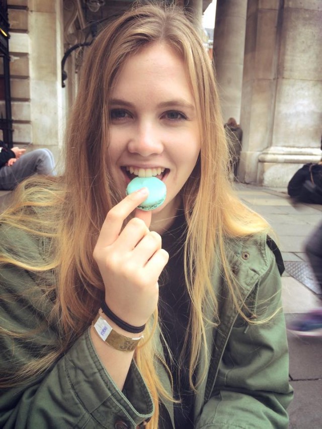 Eleni with a macaroon