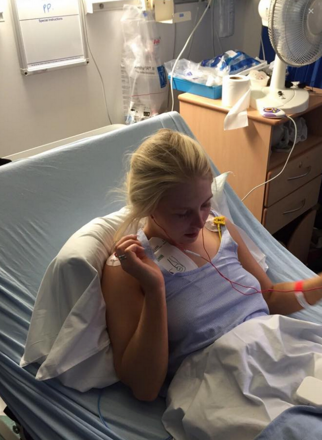 Sarah in hospital after having a heart attack