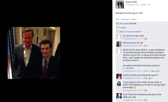 Isaac got a lot of likes for his selfie with David Cameron