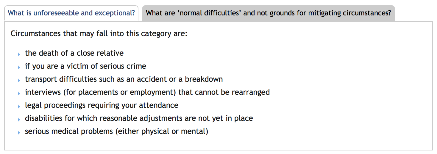 York provides these examples as suggested acceptable circumstances for their policy.