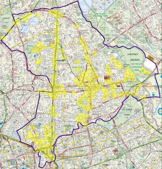 The highlighted yellow areas indicate where the local government operate CCTV